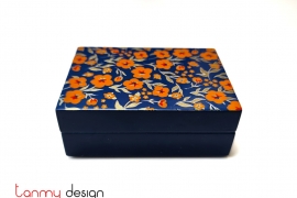 Rectangle lacquer business card box with orange flower pattern 10*7*H4 cm